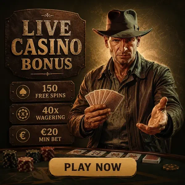 Trailblazer holding cards at Jackpotraider live casino tables with bonus offer glowing