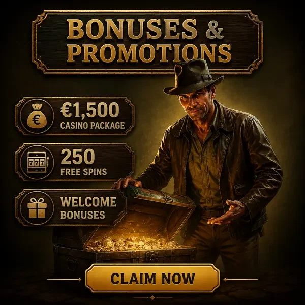 Rugged explorer revealing bonus treasures at Jackpotraider welcome chest