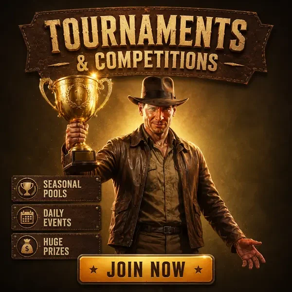 Player holding championship trophy at Jackpotraider tournaments hall